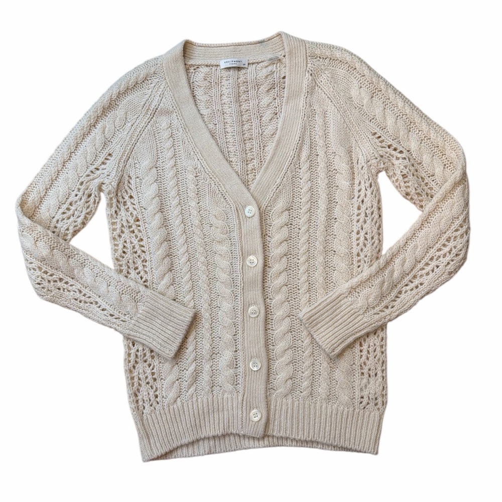 Equipment Beige Cable Knit Button Cardigan